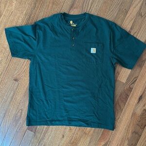 Carhardtt Short-sleeved Henley Size Medium Dark Green DISCONTINUED COLOR